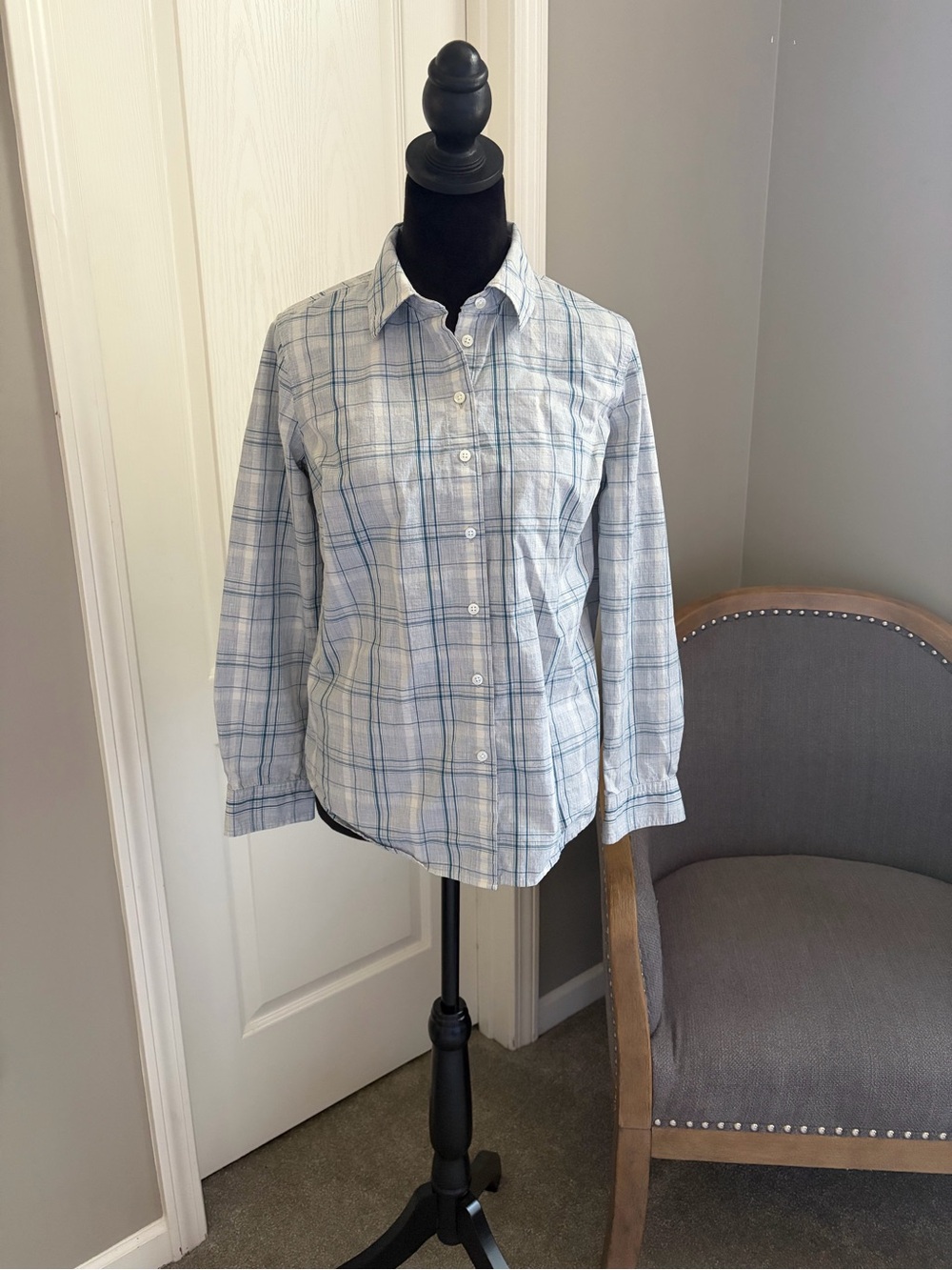 Talbots Blue and White Plaid Button-Down Shirt